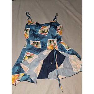 Beach Cabana womens one piece swim suit vtg size 1x floral summer pool blue